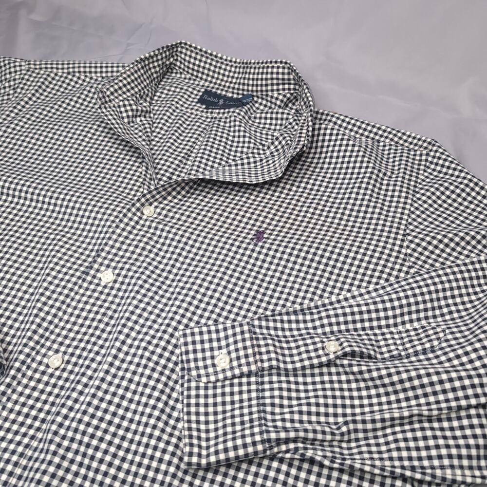 Ralph Lauren Classic Fit Mens 100% Cotton Navy Striped Long Sleeve Button Down